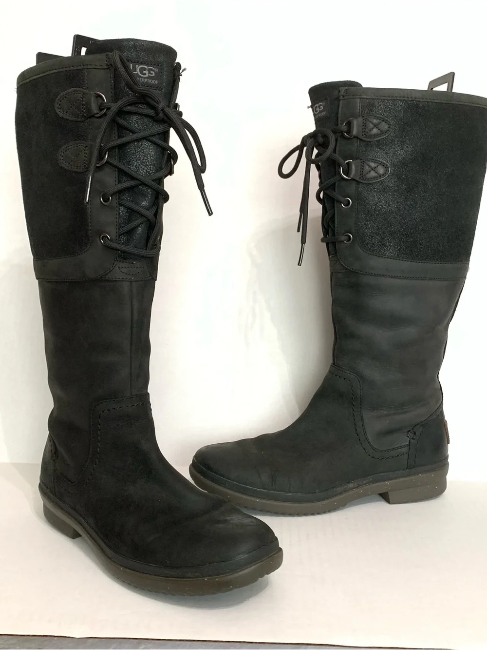 UGG Women's Size 8.5 Elsa Black Waterproof Tall Leather Boots 1008438